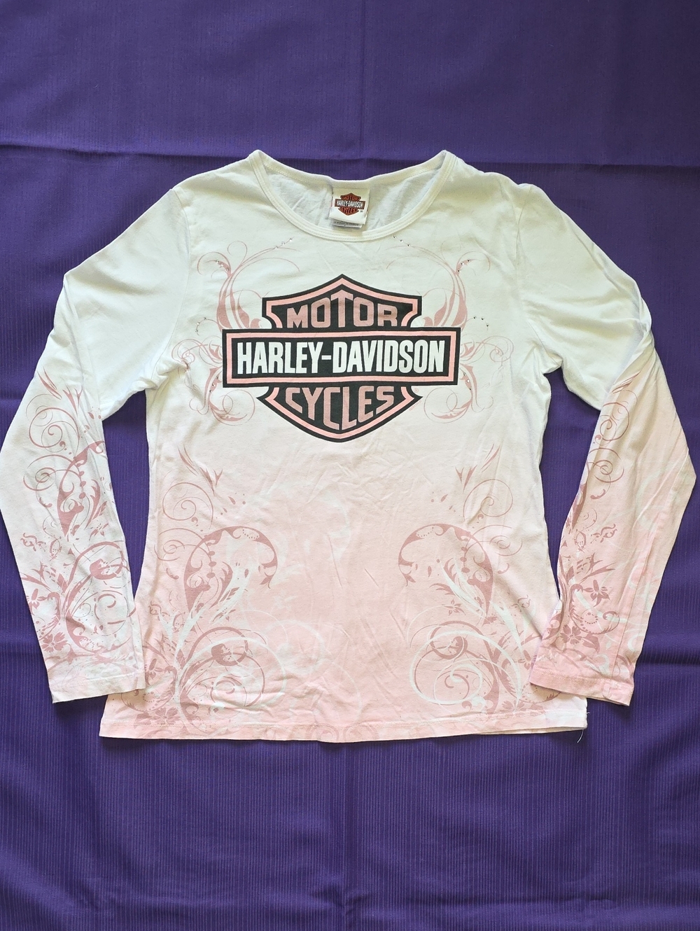 Harley-Davidson White to Pink Ombre Shield Logo Long Sleeve Shirt